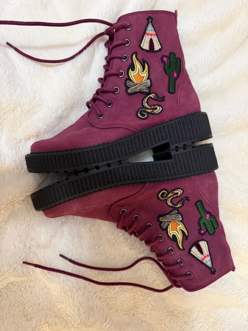 Katy Perry Collection The Natty Zip& Lace-Up Patches Ankle Boots Purple Sz 6.5 View 6